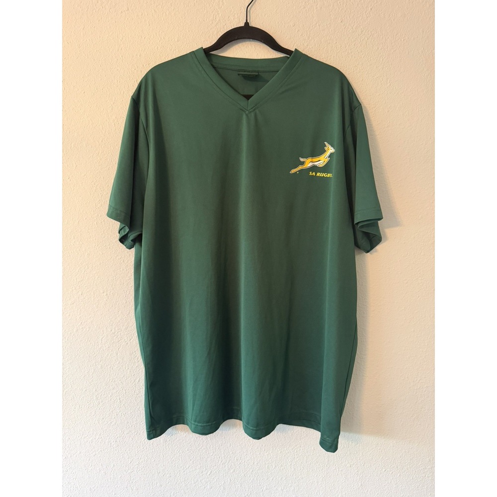 Vintage South Africa Rugby Jersey Green Yellow 2XL Short Sleeve Breathable